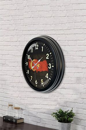 40 Cm Siyah Metal Türkiye Duvar Saati