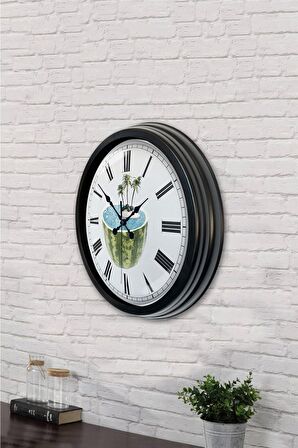 40 Cm Siyah Metal Turizm Duvar Saati