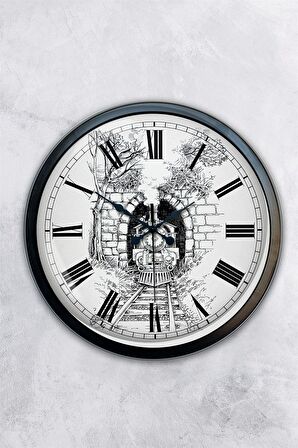 40 Cm Siyah Metal Tren Duvar Saati