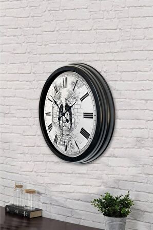 40 Cm Siyah Metal Tren Duvar Saati
