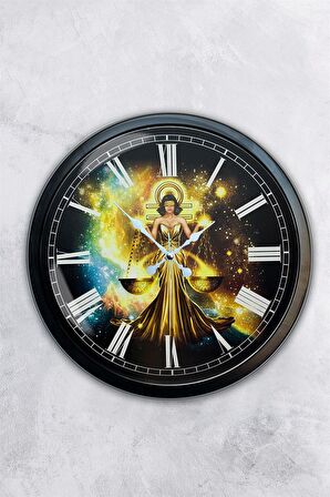 40 Cm Siyah Metal Terazi Burcu Duvar Saati