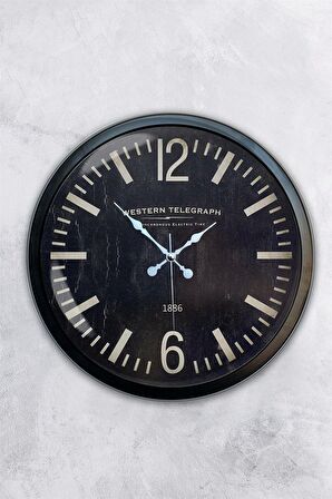 40 Cm Siyah Metal Telegraph Duvar Saati