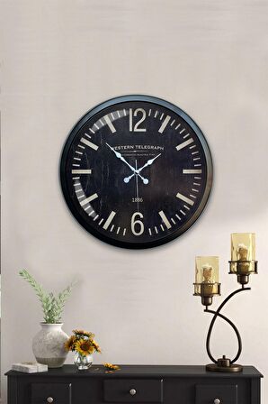 40 Cm Siyah Metal Telegraph Duvar Saati