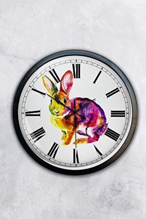 40 Cm Siyah Metal Tavşan Duvar Saati