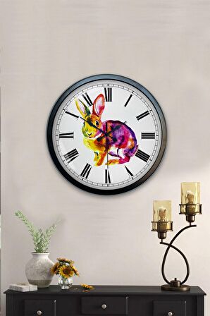 40 Cm Siyah Metal Tavşan Duvar Saati