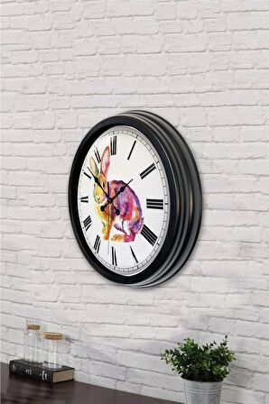 40 Cm Siyah Metal Tavşan Duvar Saati