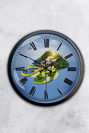 40 Cm Siyah Metal Tatil Turizm Duvar Saati