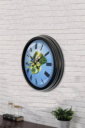 40 Cm Siyah Metal Tatil Turizm Duvar Saati