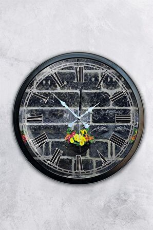 40 Cm Siyah Metal Taş Yapı Duvar Saati