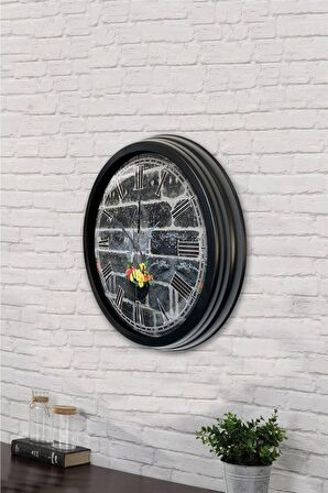 40 Cm Siyah Metal Taş Yapı Duvar Saati