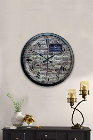 40 Cm Siyah Metal Taş Yapı Duvar Saati