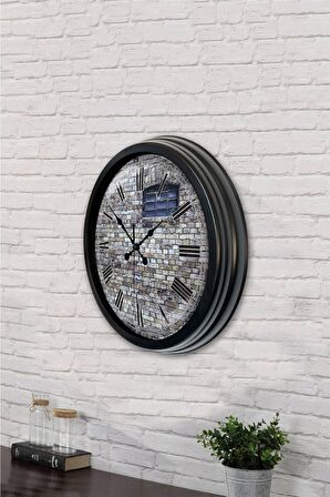 40 Cm Siyah Metal Taş Yapı Duvar Saati
