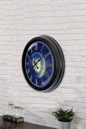 40 Cm Siyah Metal Taş Kalp Duvar Saati