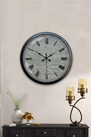 40 Cm Siyah Metal Taş Görünümlü Duvar Saati