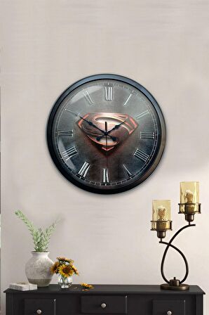 40 Cm Siyah Metal Süperman Duvar Saati