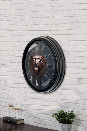 40 Cm Siyah Metal Süperman Duvar Saati