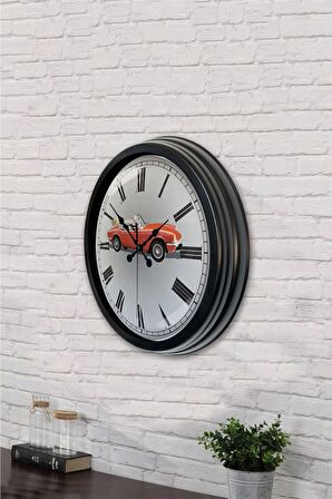40 Cm Siyah Metal Spor Araba Duvar Saati