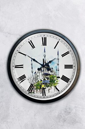 40 Cm Siyah Metal Sultanahmet Temalı Duvar Saati