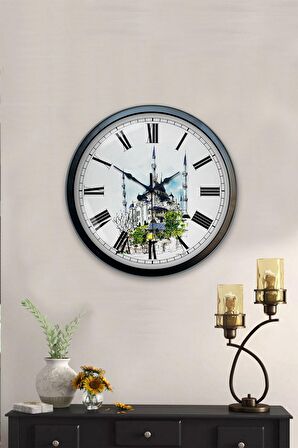 40 Cm Siyah Metal Sultanahmet Temalı Duvar Saati