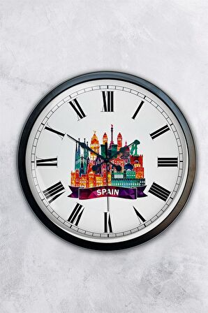 40 Cm Siyah Metal Spain Temalı Duvar Saati