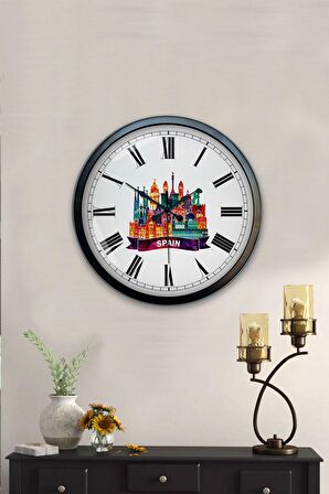 40 Cm Siyah Metal Spain Temalı Duvar Saati