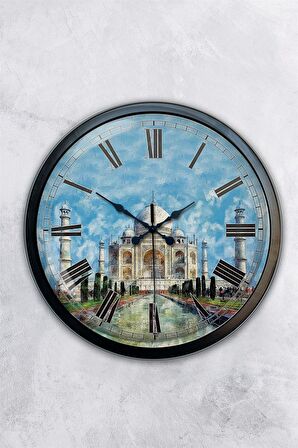 40 Cm Siyah Metal Taç Mahal Duvar Saati