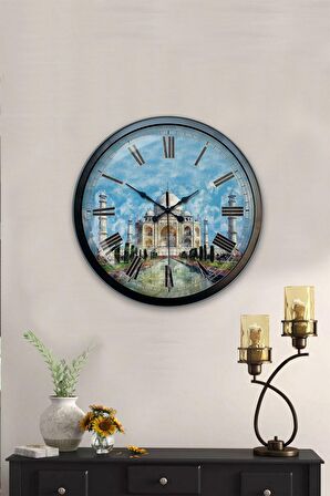 40 Cm Siyah Metal Taç Mahal Duvar Saati