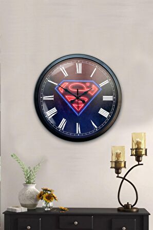 40 Cm Siyah Metal Süperman Duvar Saati