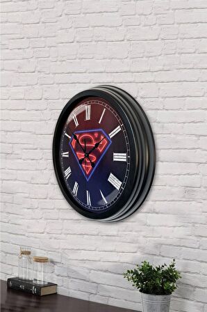 40 Cm Siyah Metal Süperman Duvar Saati