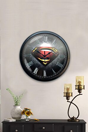 40 Cm Siyah Metal Süperman Duvar Saati