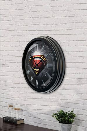 40 Cm Siyah Metal Süperman Duvar Saati