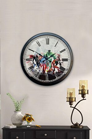 40 Cm Siyah Metal Süper Kahramanlar Duvar Saati