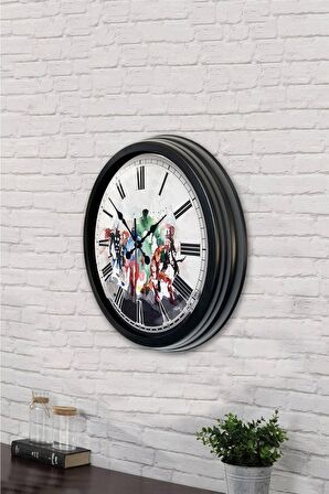 40 Cm Siyah Metal Süper Kahramanlar Duvar Saati