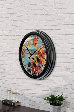 40 Cm Siyah Metal Sonbahar Duvar Saati