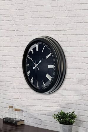 40 Cm Siyah Metal Siyah Romen Duvar Saati