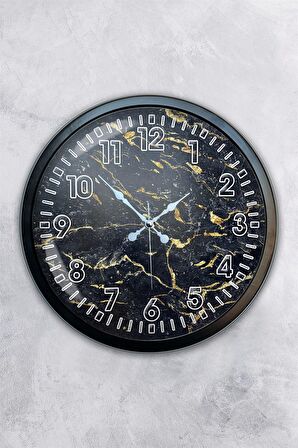 40 Cm Siyah Metal Siyah Mermer Duvar Saati