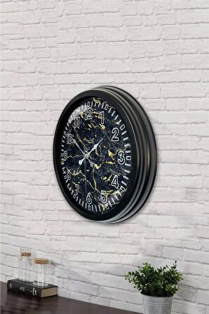 40 Cm Siyah Metal Siyah Mermer Duvar Saati
