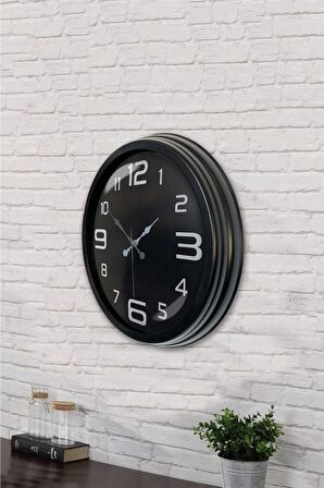 40 Cm Siyah Metal Siyah Klasik Duvar Saati