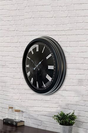 40 Cm Siyah Metal Siyah Duvar Saati