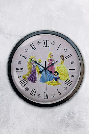 40 Cm Siyah Metal Sinderalla Çocuk Duvar Saati