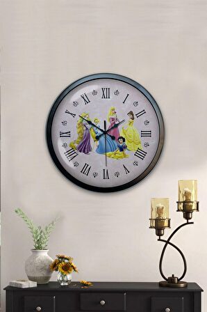 40 Cm Siyah Metal Sinderalla Çocuk Duvar Saati