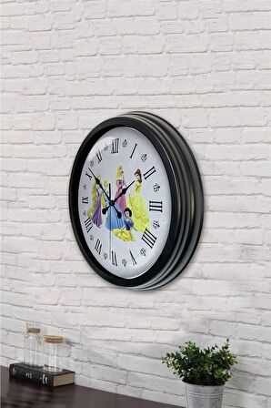 40 Cm Siyah Metal Sinderalla Çocuk Duvar Saati