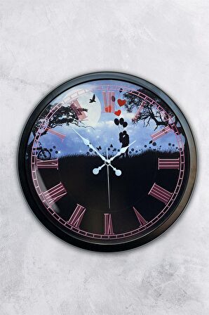 40 Cm Siyah Metal Sevgili Duvar Saati