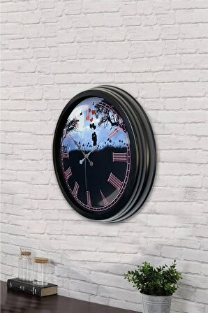 40 Cm Siyah Metal Sevgili Duvar Saati