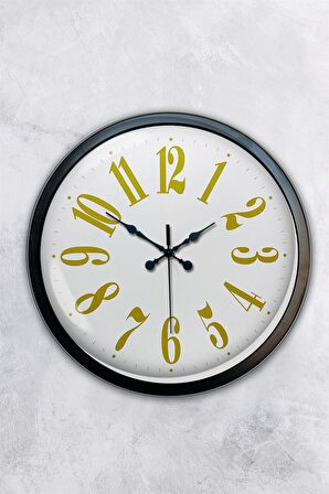 40 Cm Siyah Metal Sarı Rakamlı Duvar Saati