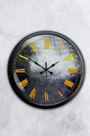 40 Cm Siyah Metal Sarı Rakamlı Duvar Saati