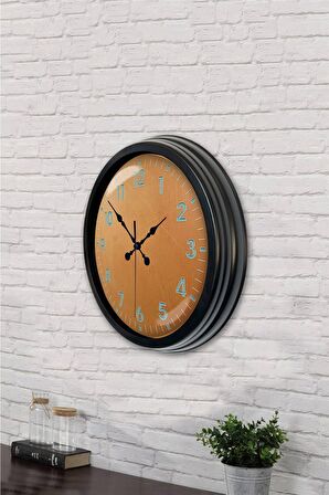 40 Cm Siyah Metal Sarı Duvar Saati