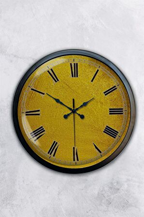 40 Cm Siyah Metal Sarı Duvar Saati