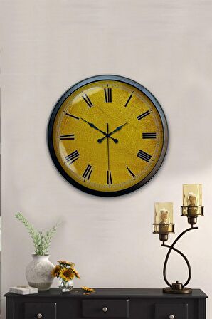 40 Cm Siyah Metal Sarı Duvar Saati