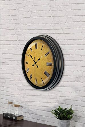 40 Cm Siyah Metal Sarı Duvar Saati